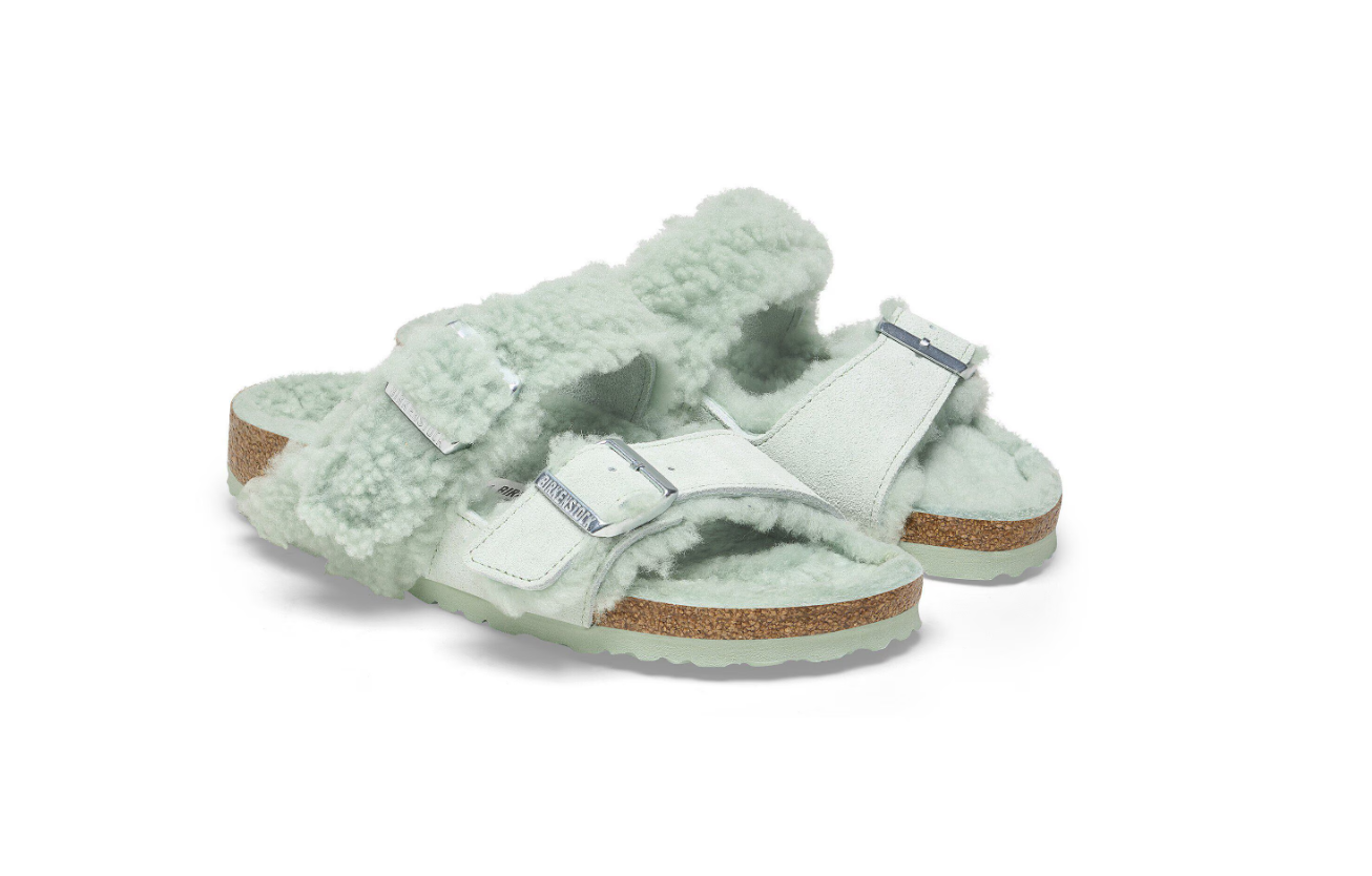 Birkenstock Arizona Teddy Split Suede Leather Shearling Matcha