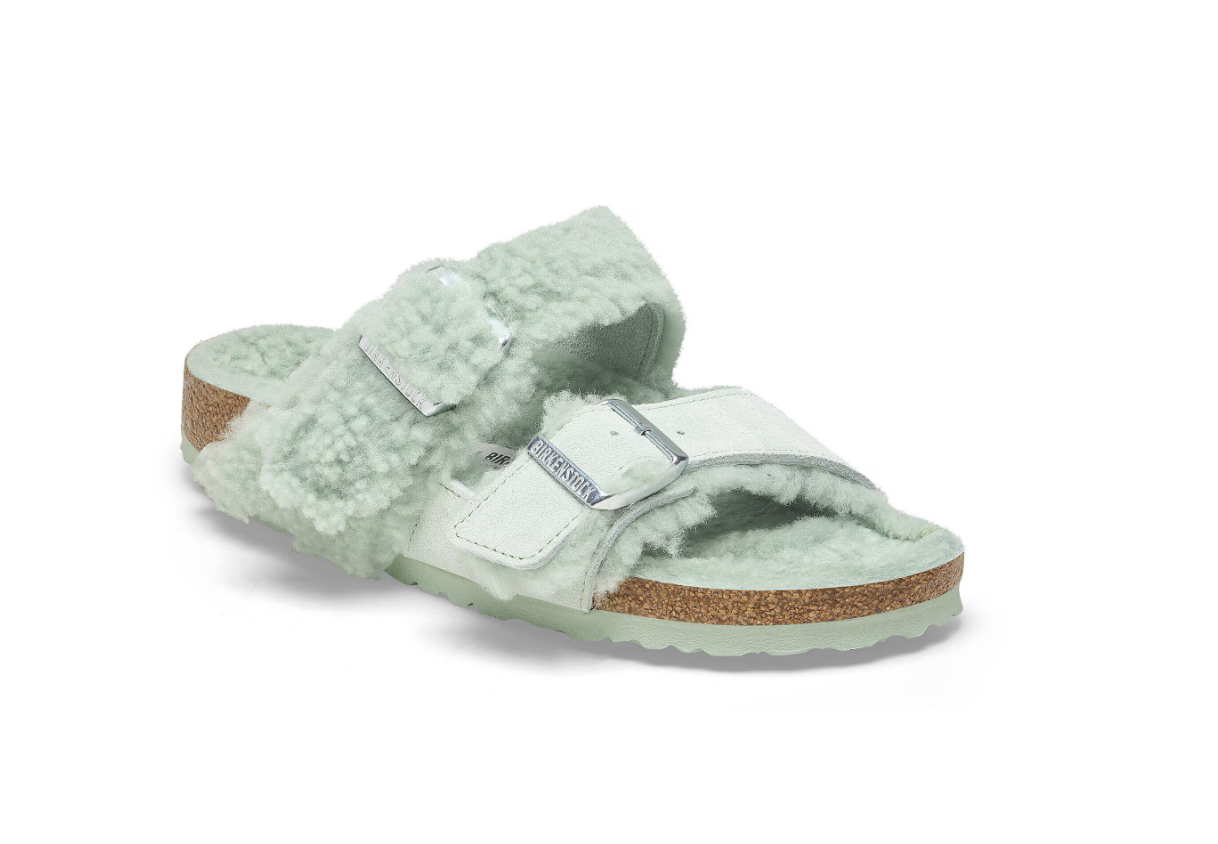 Birkenstock Arizona Teddy Split Suede Leather Shearling Matcha