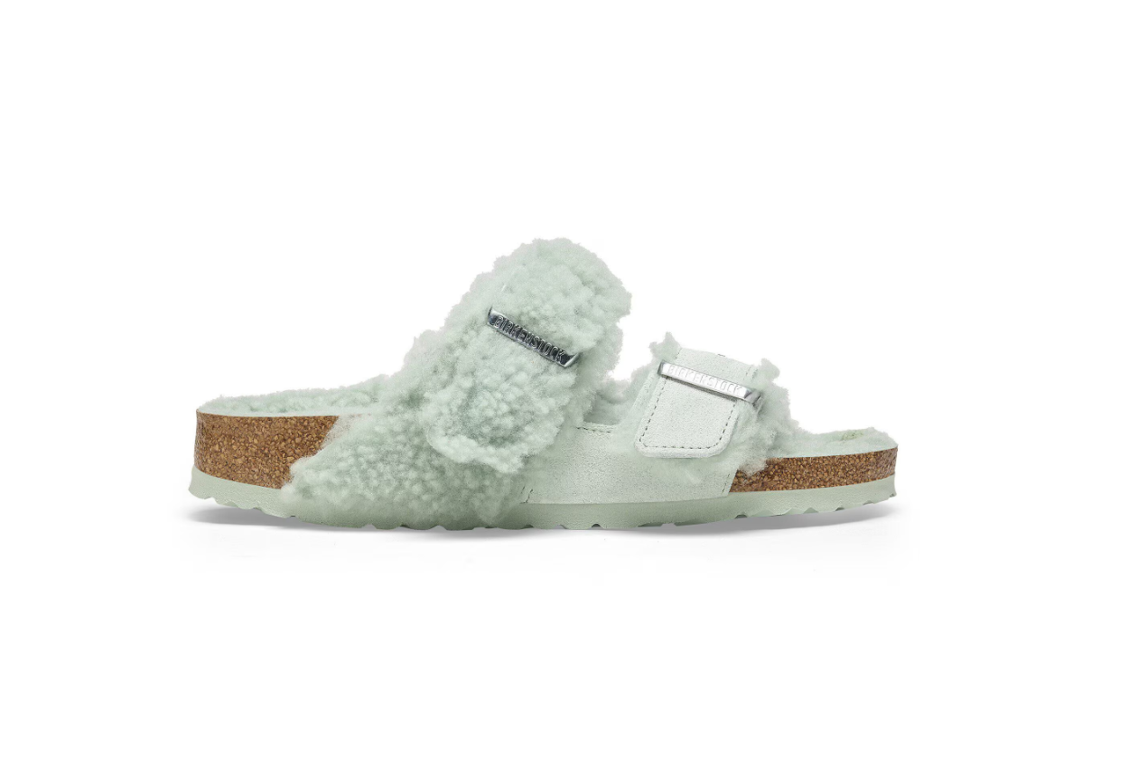 Birkenstock Arizona Teddy Split Suede Leather Shearling Matcha