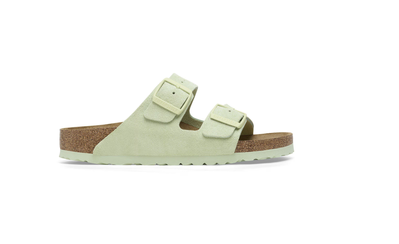 Birkenstock Arizona Soft Footbed Suede Leather Faded Lime