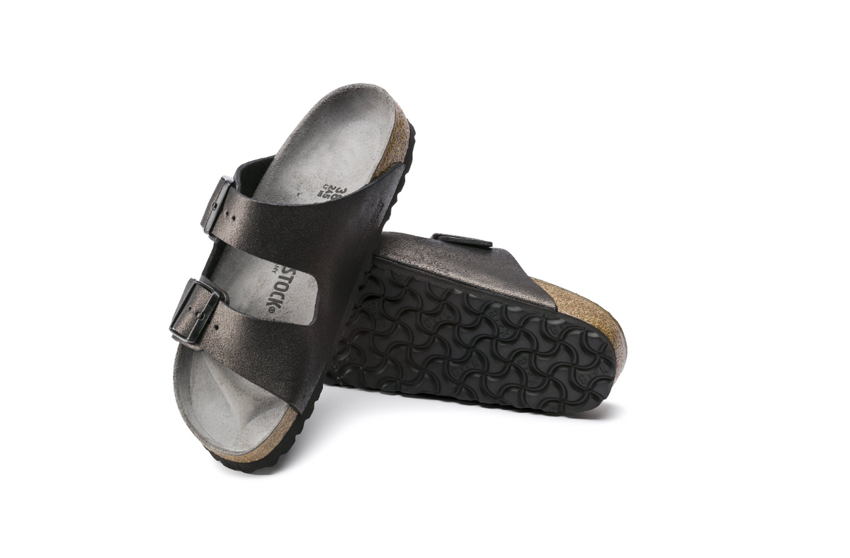 Birkenstock Arizona Suede Leather Washed Metallic Antique Black