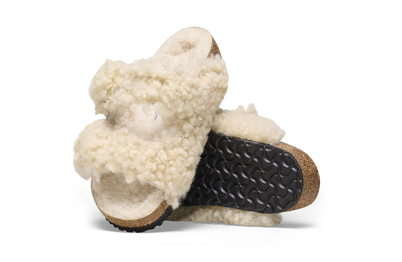 Birkenstock Kids Arizona Teddy Rivet Logo Teddy Eggshell Sandals