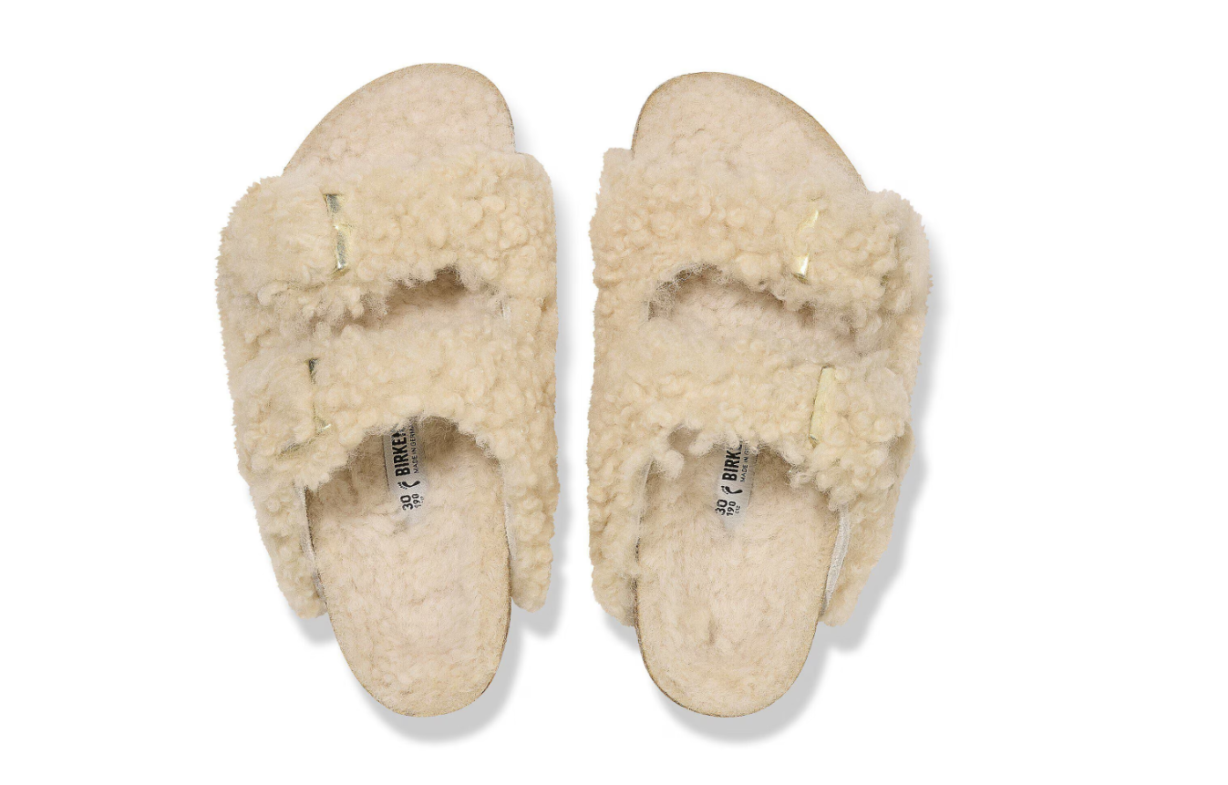 Birkenstock Kids Arizona Teddy Rivet Logo Teddy Eggshell Sandals