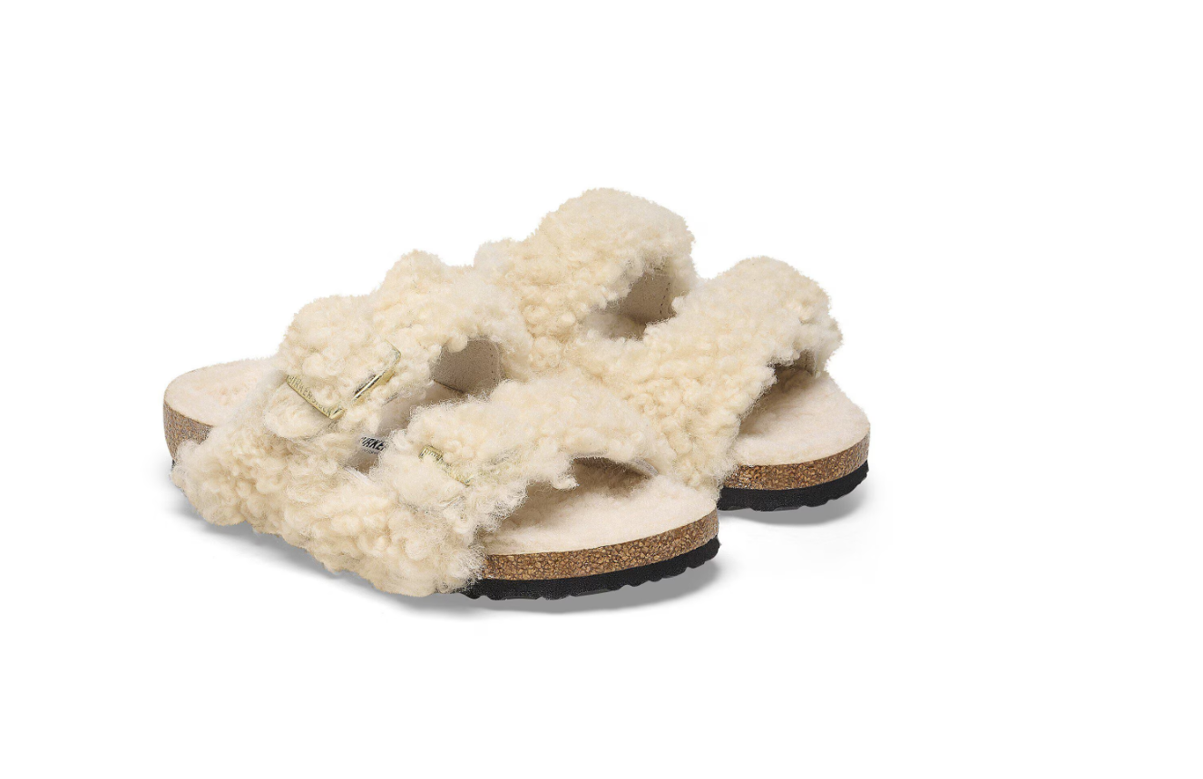 Birkenstock Kids Arizona Teddy Rivet Logo Teddy Eggshell Sandals