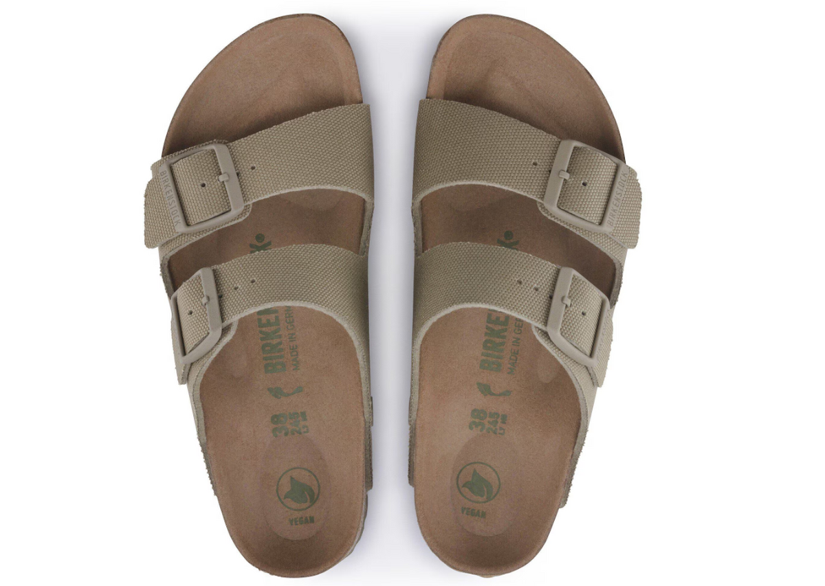 Birkenstock Arizona Vegan Textile Faded Khaki Sandals - Khaki, Regular