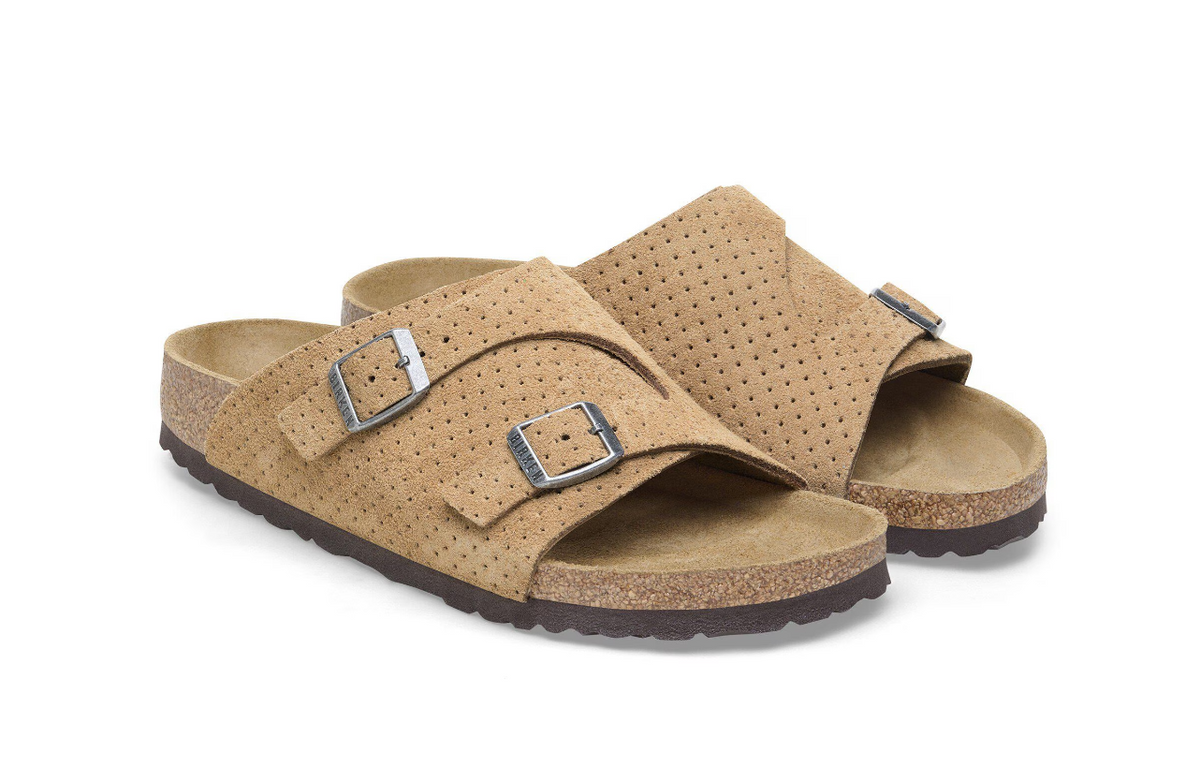 Birkenstock Zürich Suede Leather Embossed Sandals Emboss Dots  - Beige, Regular
