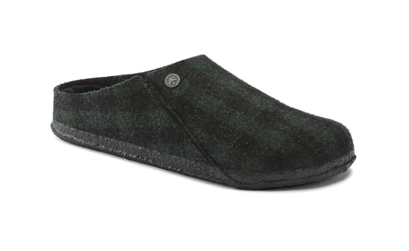 Birkenstock Zermatt Shearling Wool Felt Plaid Teal Green