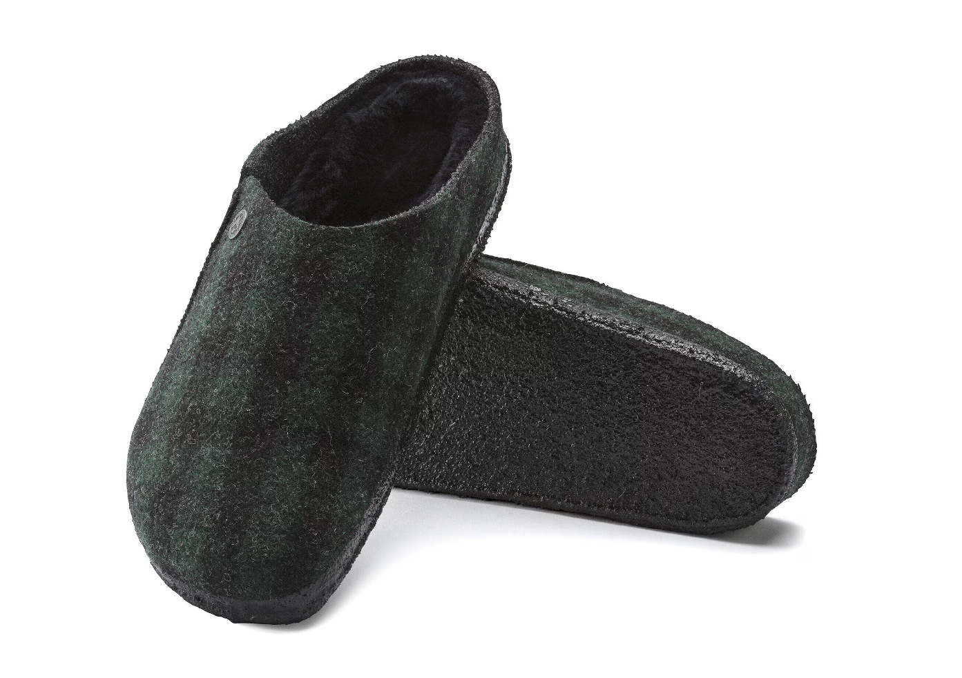 Birkenstock Zermatt Shearling Wool Felt Plaid Teal Green