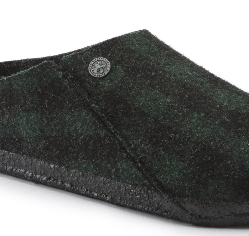 Birkenstock Zermatt Shearling Wool Felt Plaid Teal Green