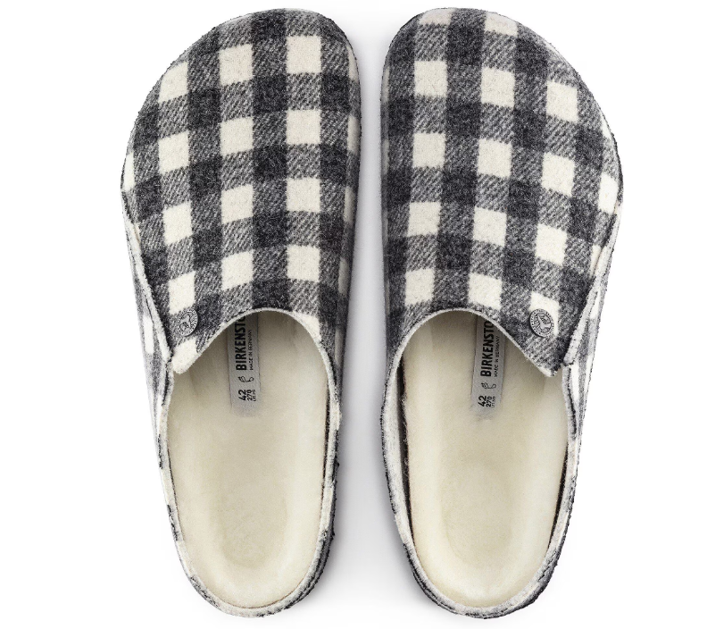 Birkenstock Zermatt Shearling Wool Felt Plaid White