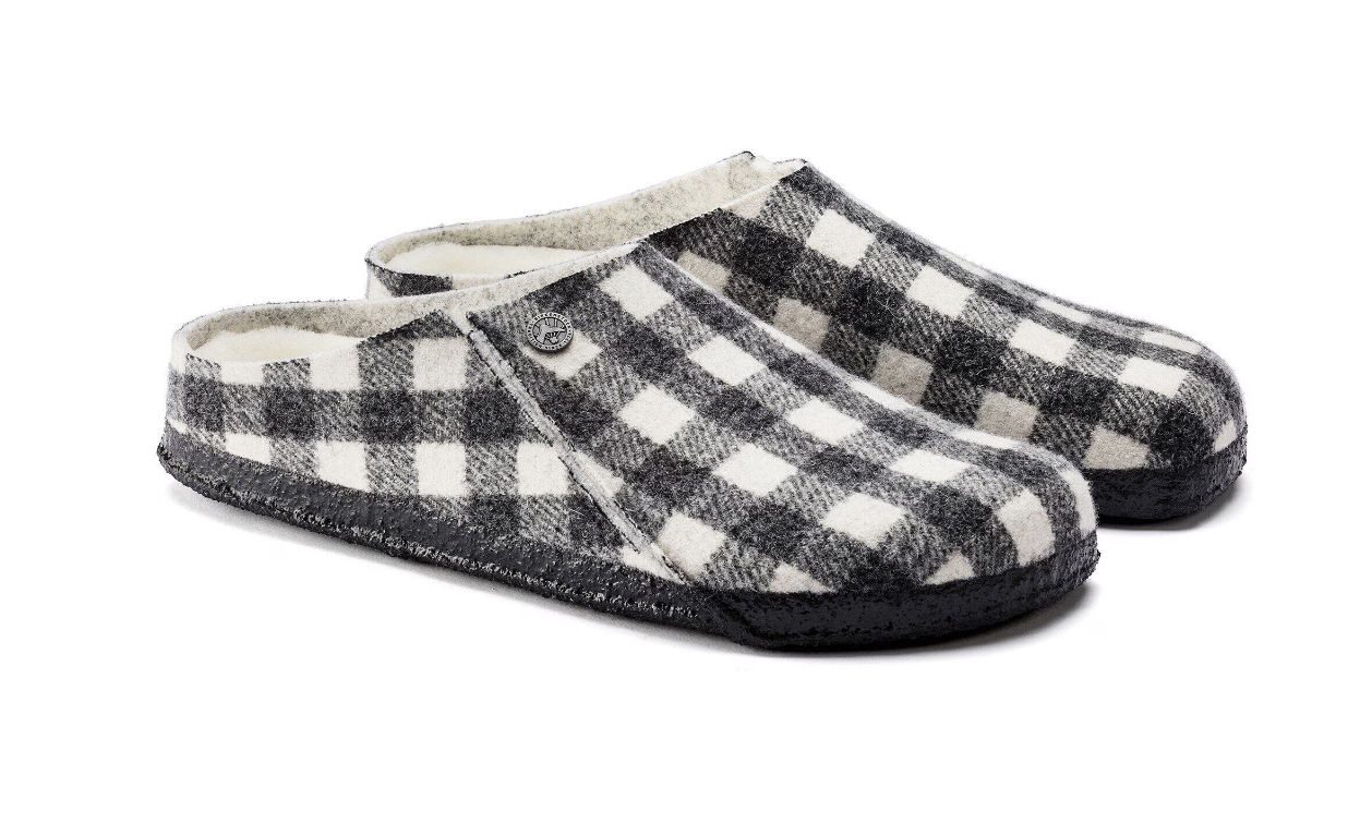 Birkenstock Zermatt Shearling Wool Felt Plaid White