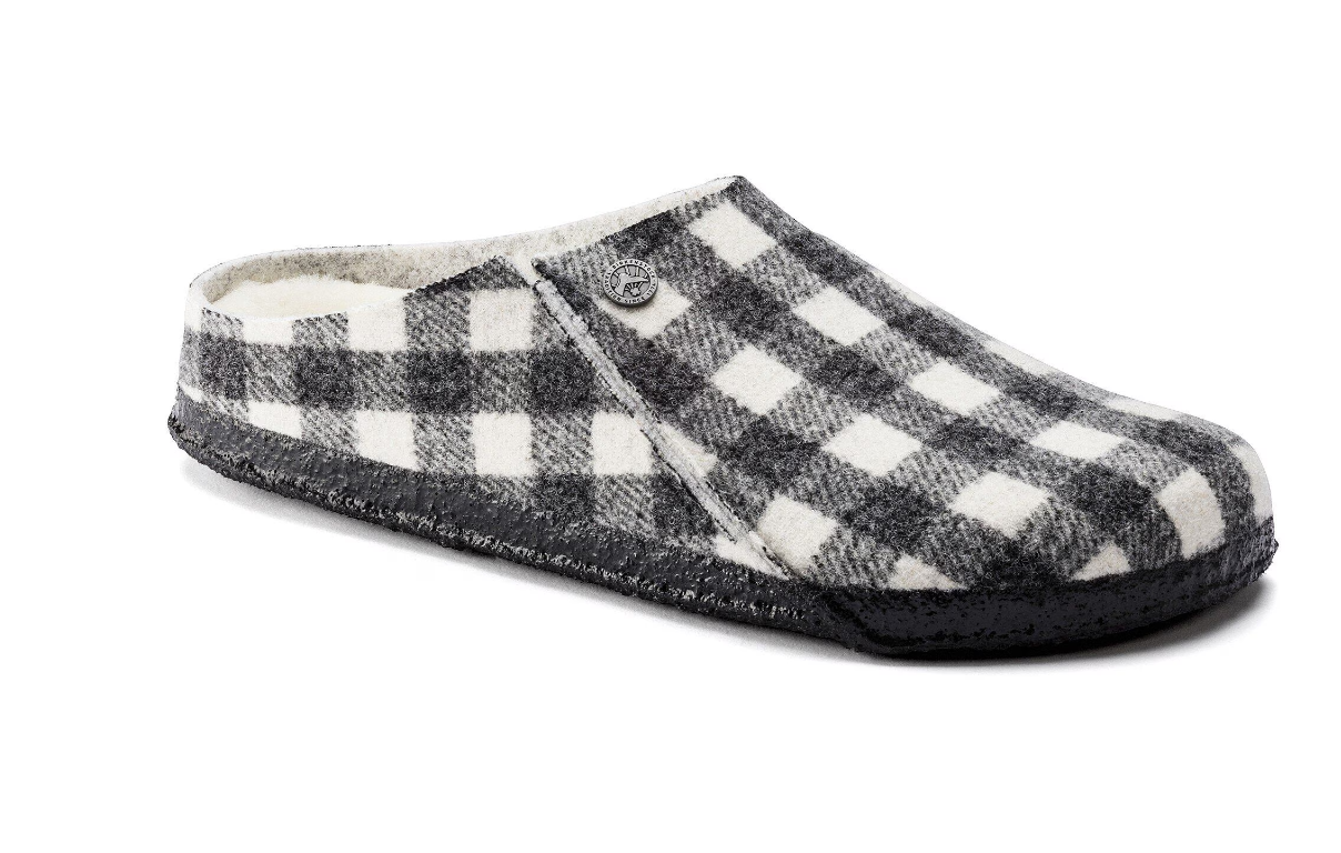 Birkenstock Zermatt Shearling Wool Felt Plaid White