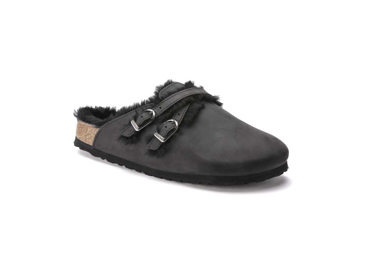 Birkenstock Blair Shearling Oiled Leather Black Clog