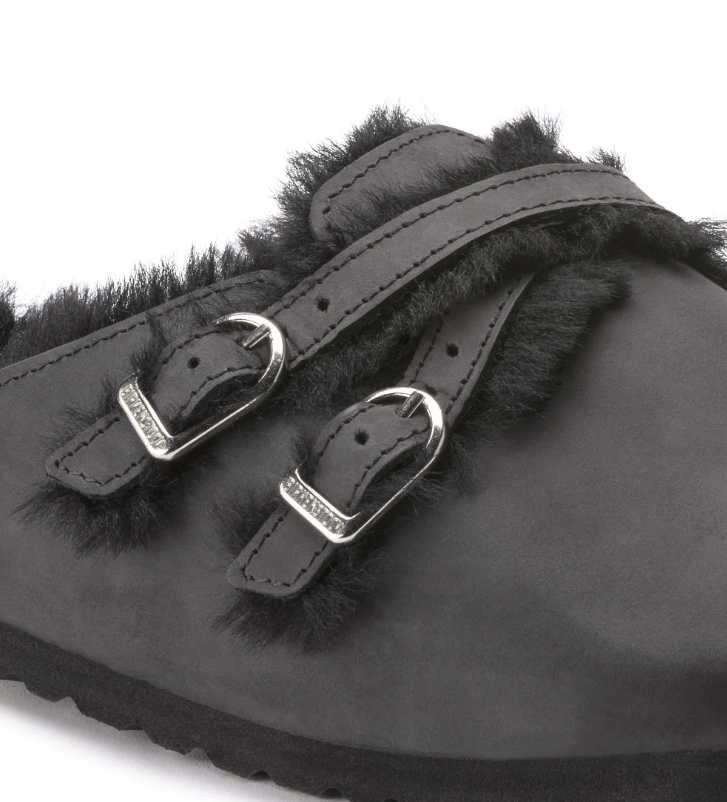Birkenstock Blair Shearling Oiled Leather Black Clog