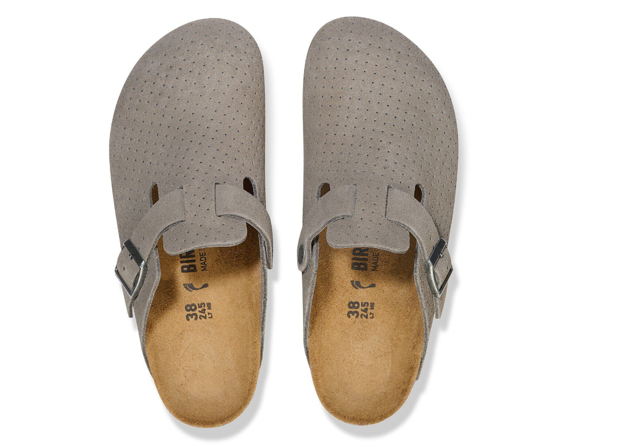 Birkenstock Boston Suede Leather Embossed Stone Coin Clogs