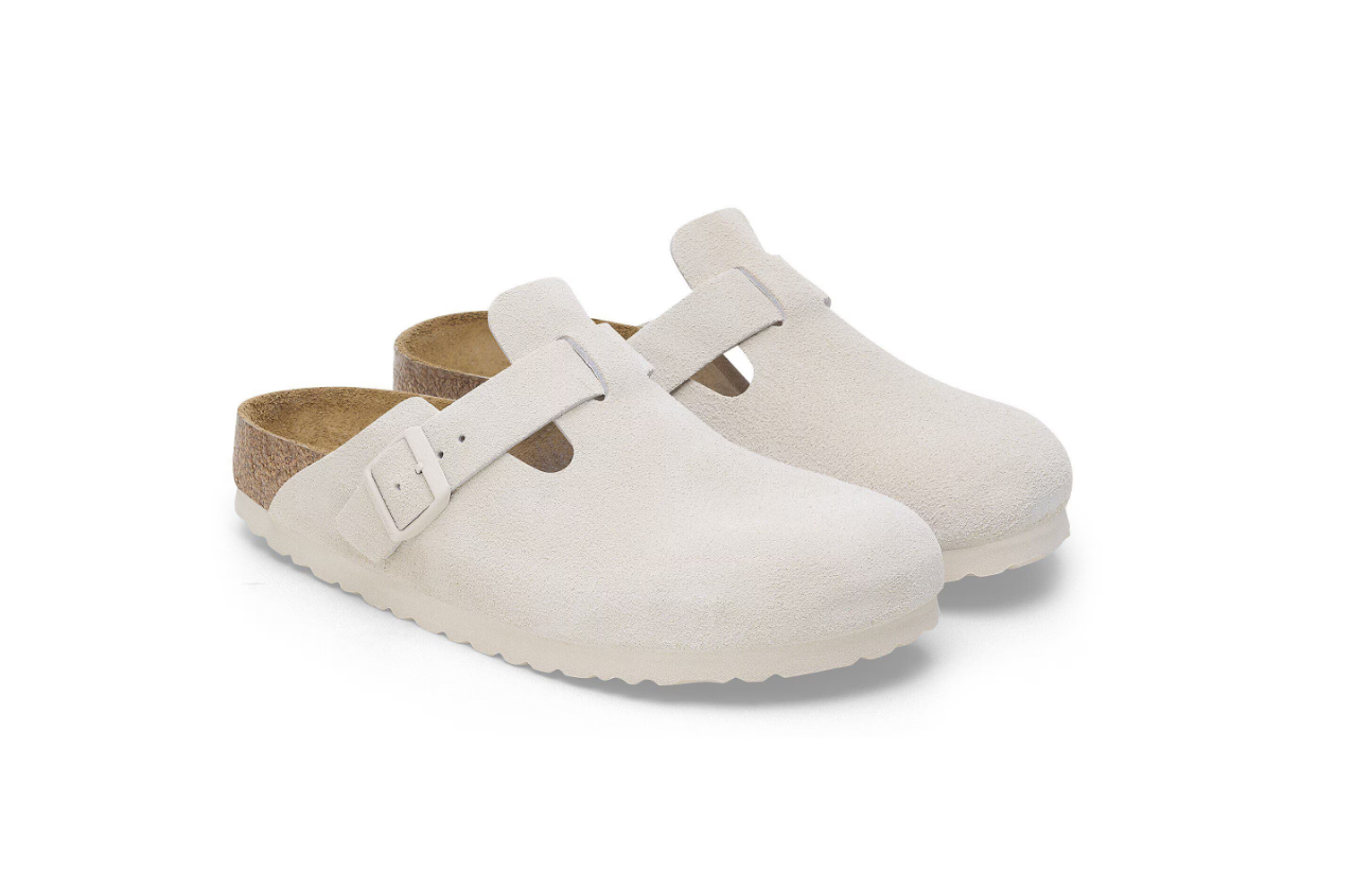 Birkenstock Boston Soft Footbed Suede Leather Antique White