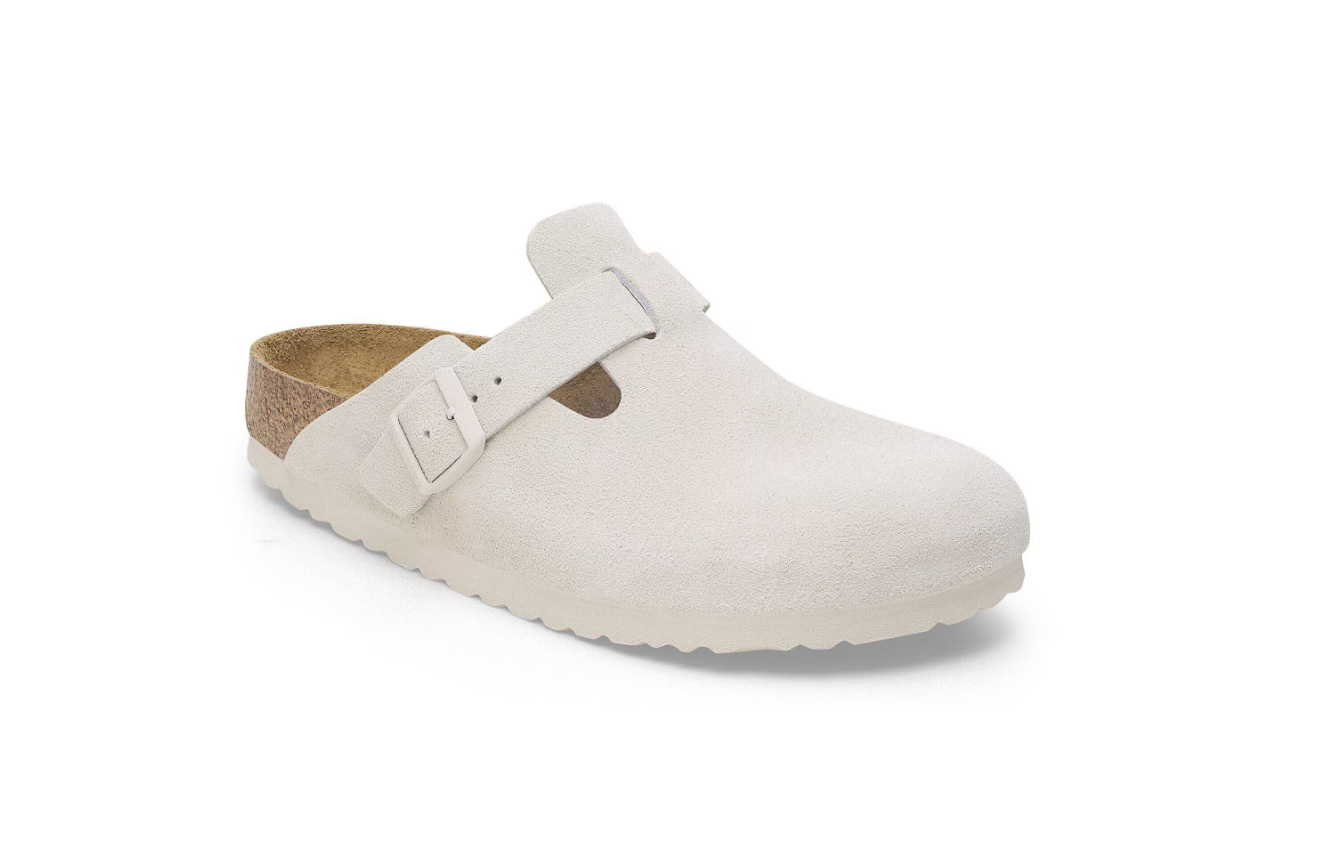 Birkenstock Boston Soft Footbed Suede Leather Antique White