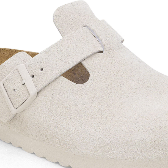 Birkenstock Boston Soft Footbed Suede Leather Antique White