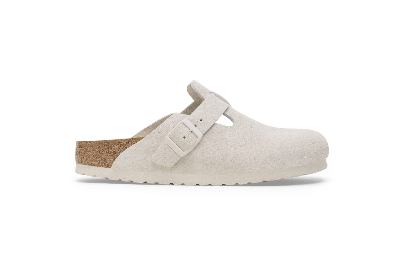 Birkenstock Boston Soft Footbed Suede Leather Antique White