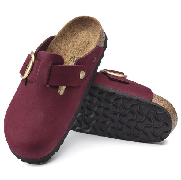 Birkenstock Boston Big Buckle Nubuck Leather Maroon