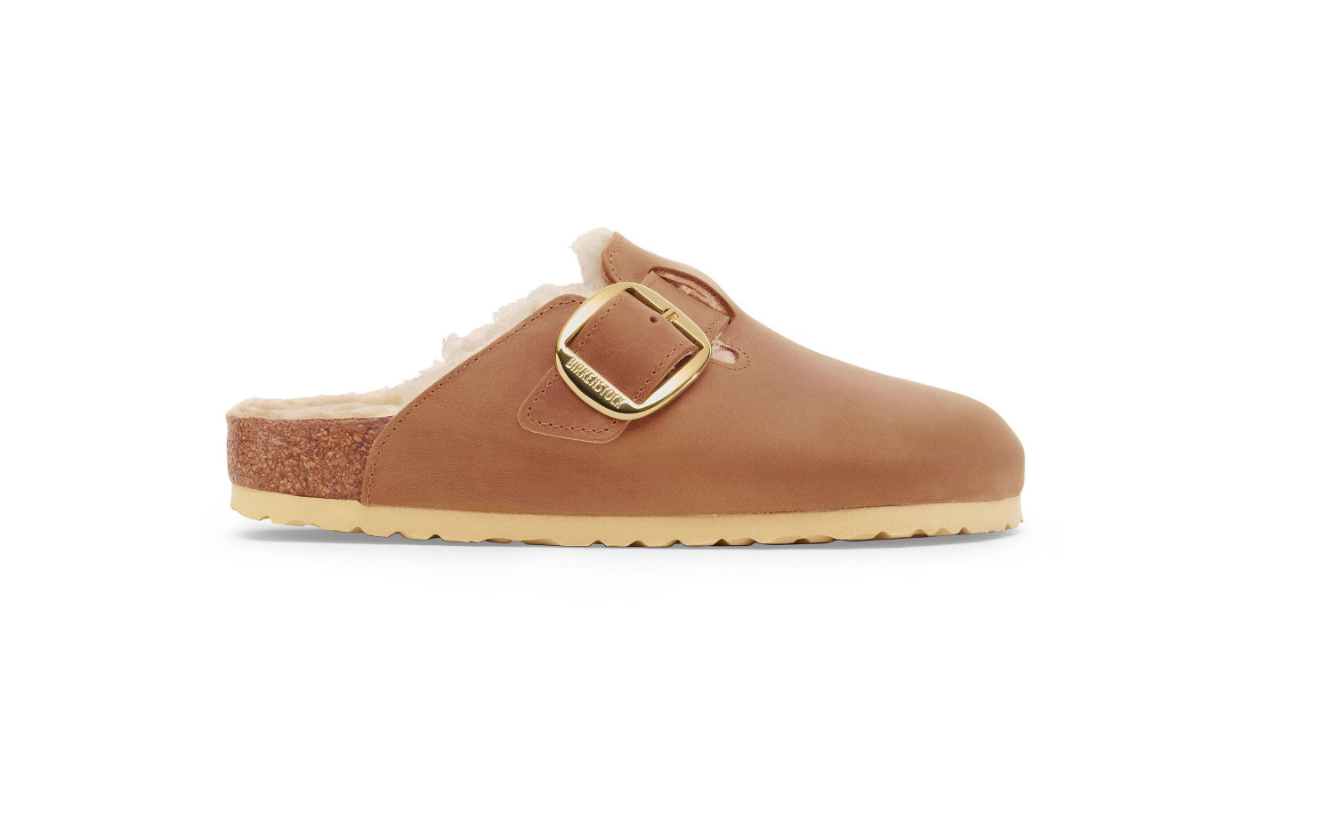 Birkenstock Boston Big Buckle Shearling Oiled Leather Cognac