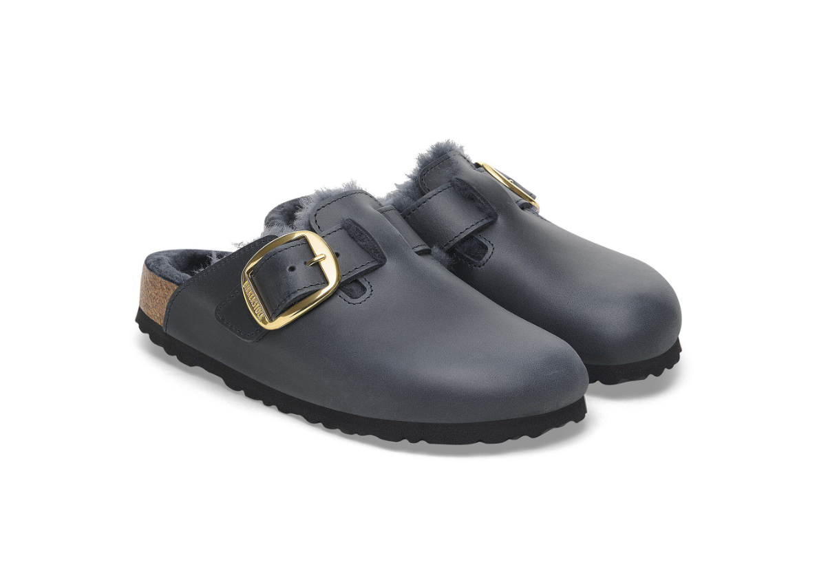 Birkenstock Boston Big Buckle Shearling Oiled Leather Clog Midnight