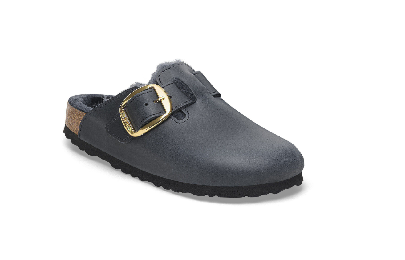 Birkenstock Boston Big Buckle Shearling Oiled Leather Clog Midnight