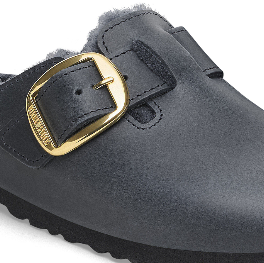 Birkenstock Boston Big Buckle Shearling Oiled Leather Clog Midnight