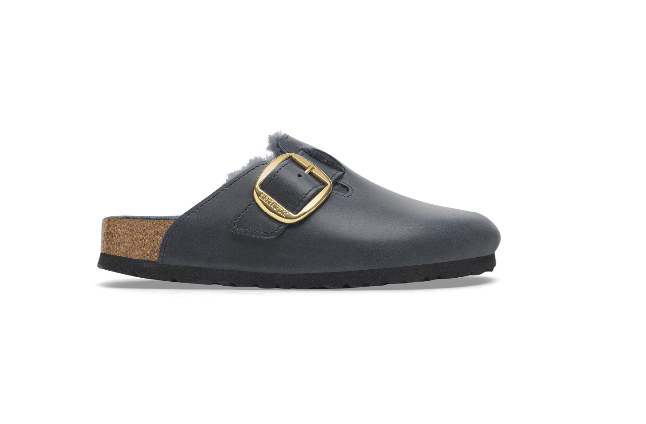 Birkenstock Boston Big Buckle Shearling Oiled Leather Clog Midnight