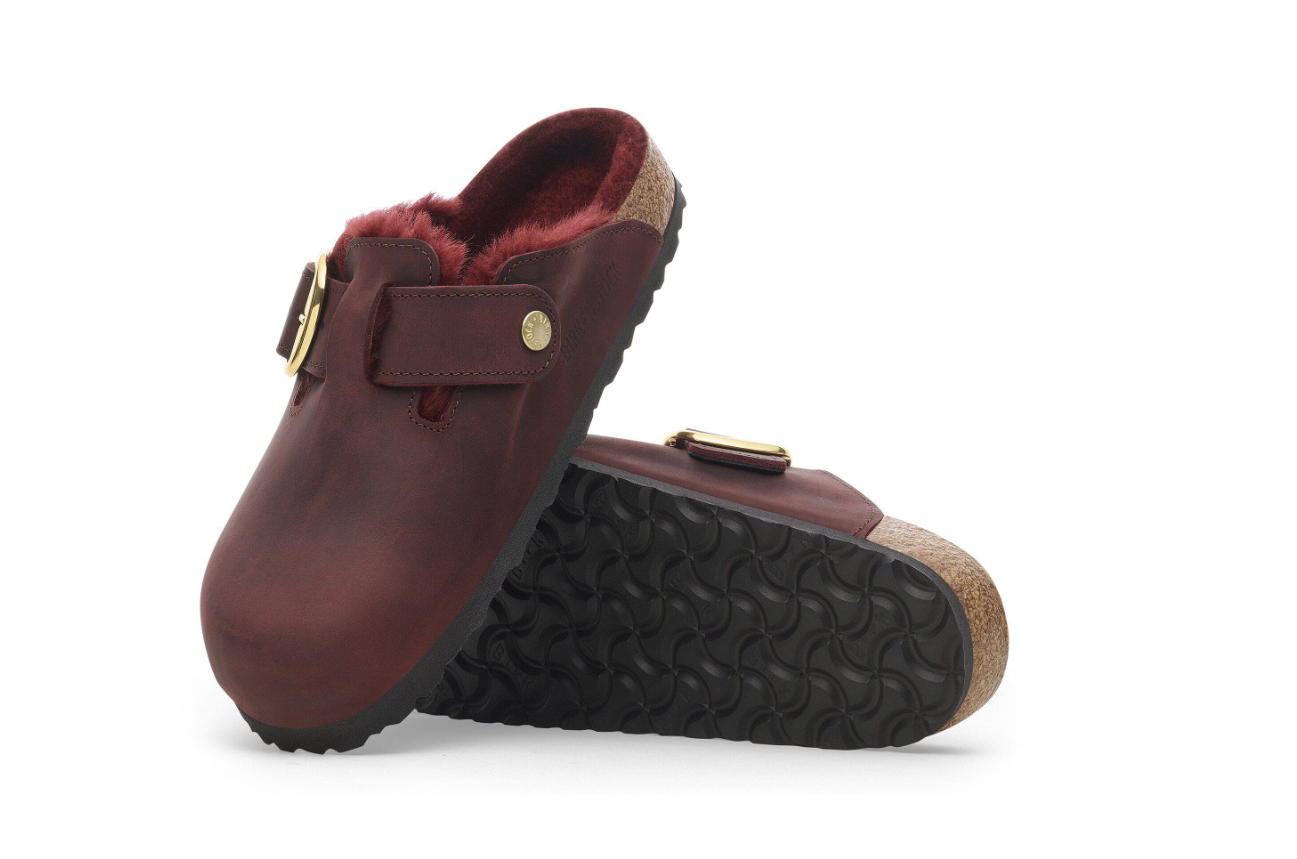 Birkenstock Boston Big Buckle Shearling Oiled Leather Clog Zinfandel