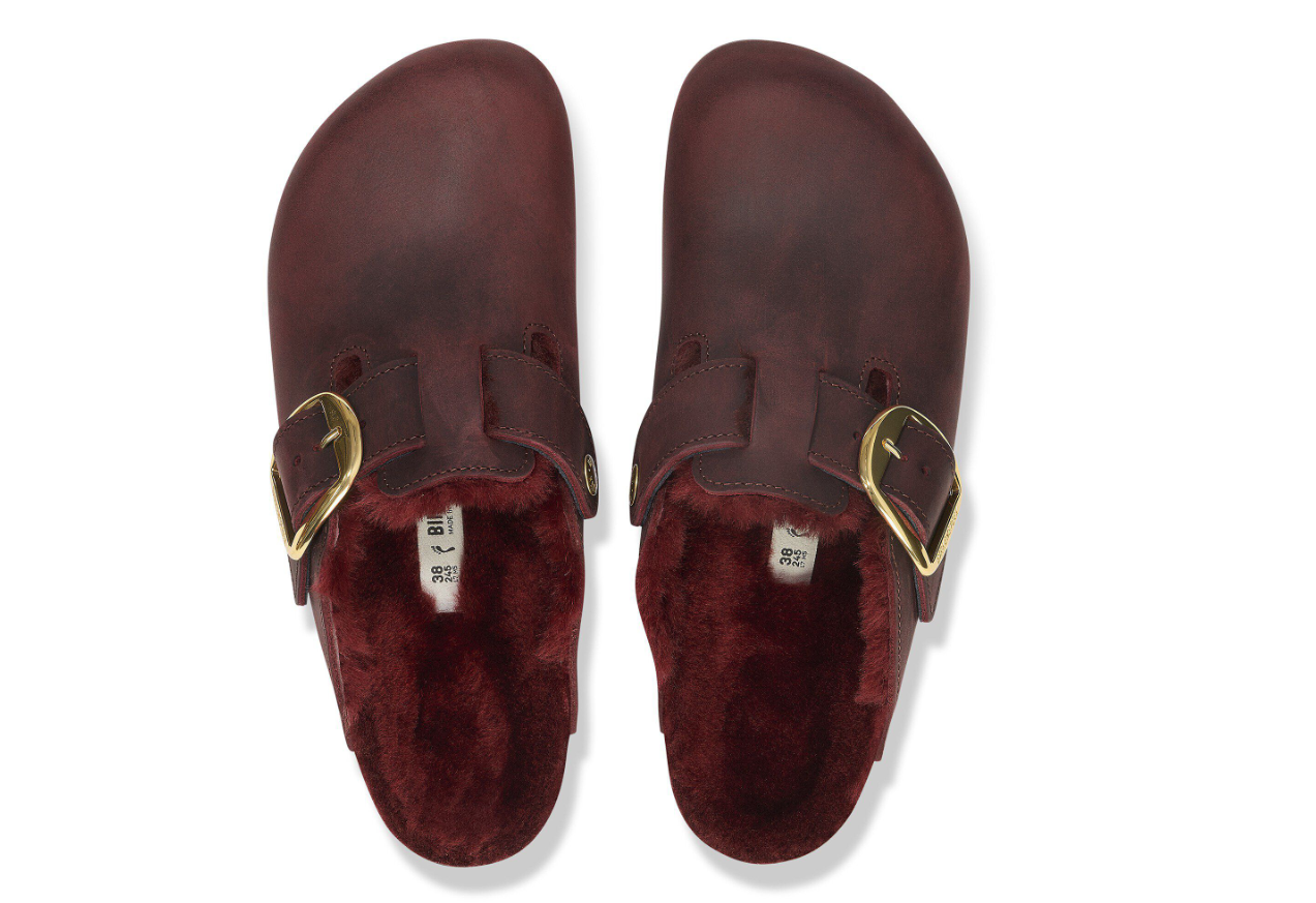 Birkenstock Boston Big Buckle Shearling Oiled Leather Clog Zinfandel