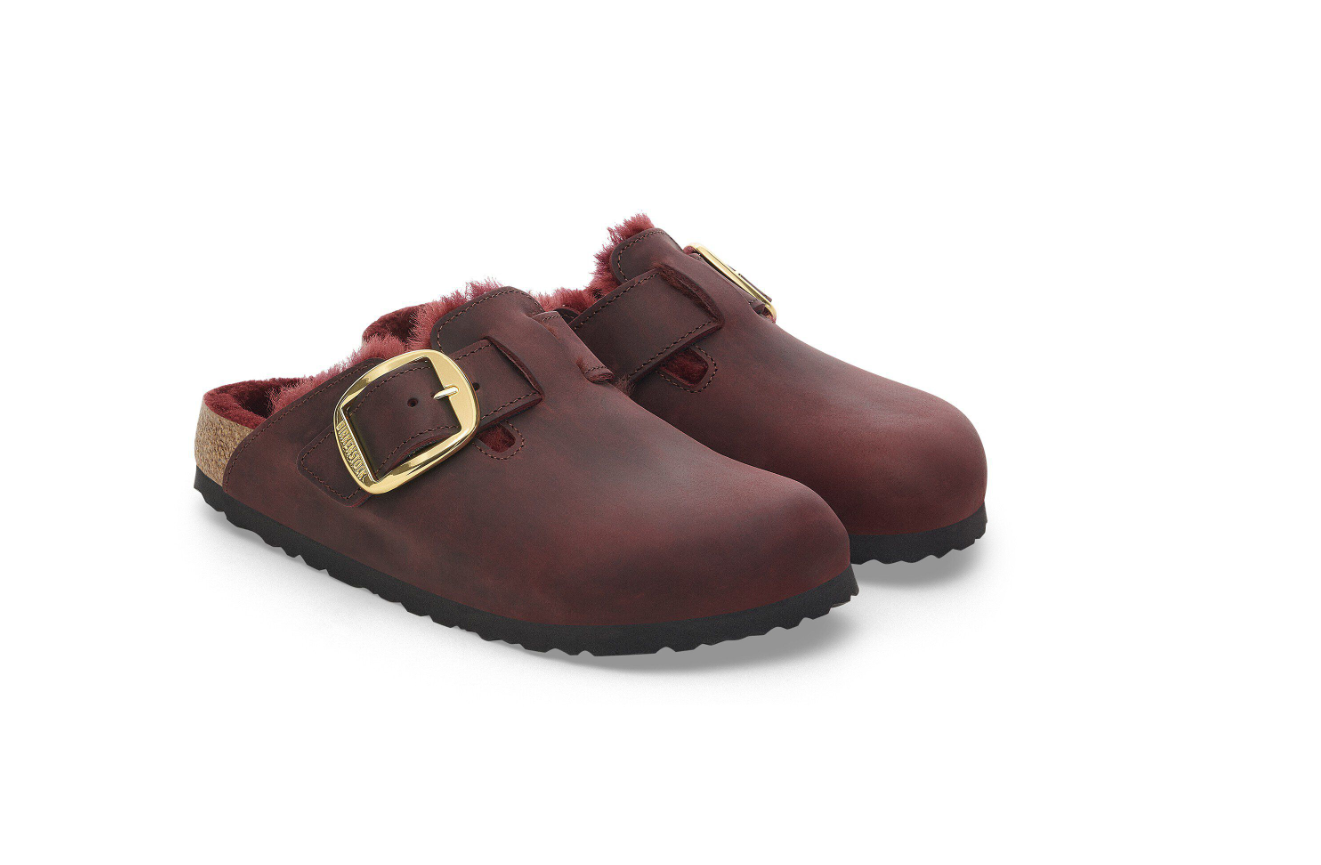 Birkenstock Boston Big Buckle Shearling Oiled Leather Clog Zinfandel