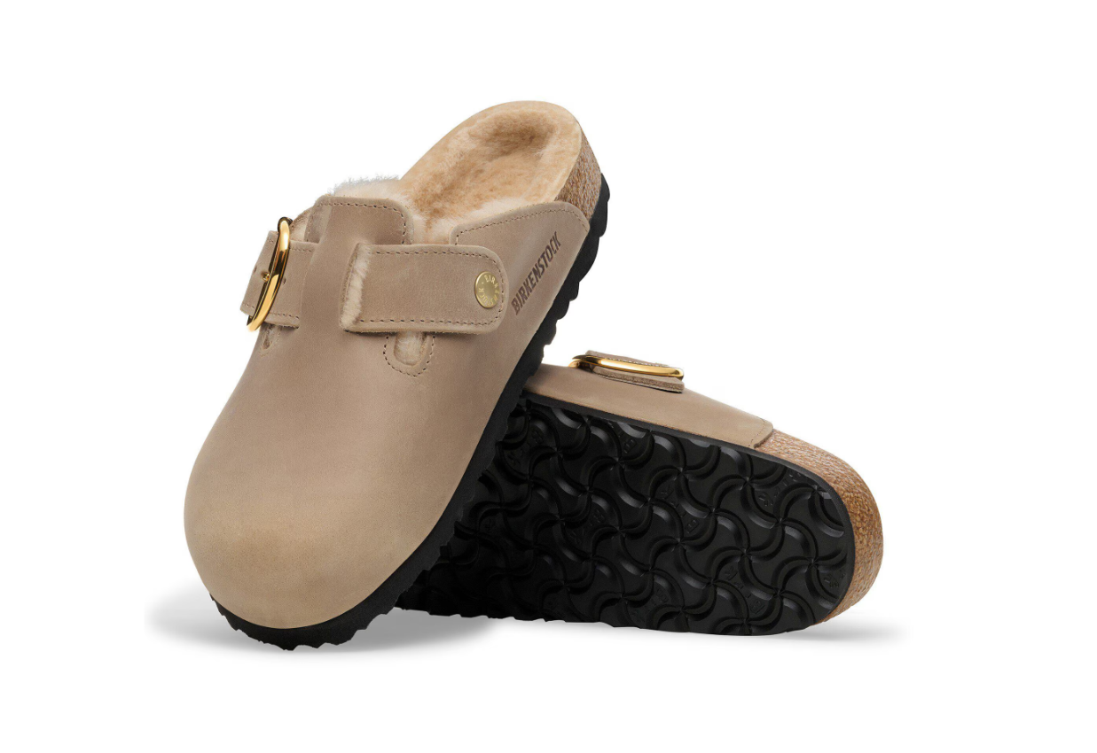 Birkenstock Boston Big Buckle Shearling Oiled Leather Clog Tobacco Brown