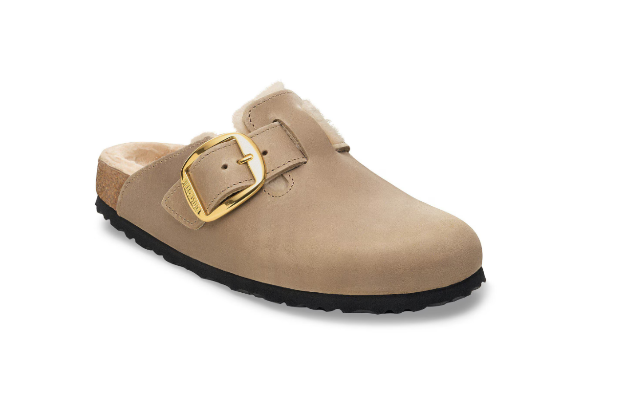 Birkenstock Boston Big Buckle Shearling Oiled Leather Clog Tobacco Brown