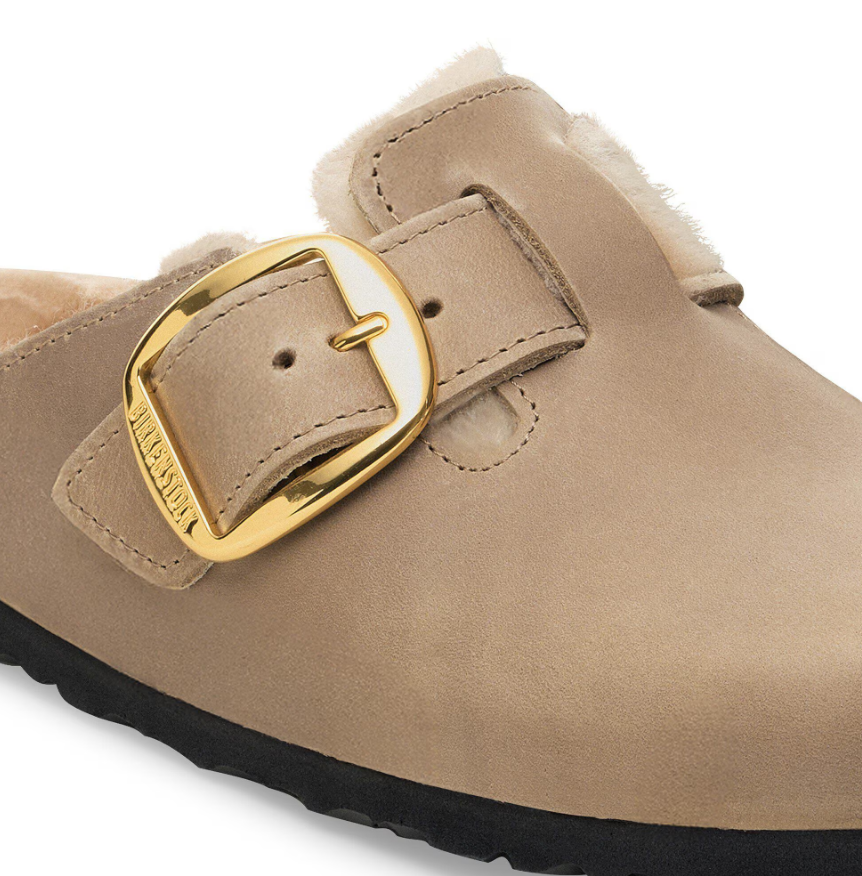 Birkenstock Boston Big Buckle Shearling Oiled Leather Clog Tobacco Brown