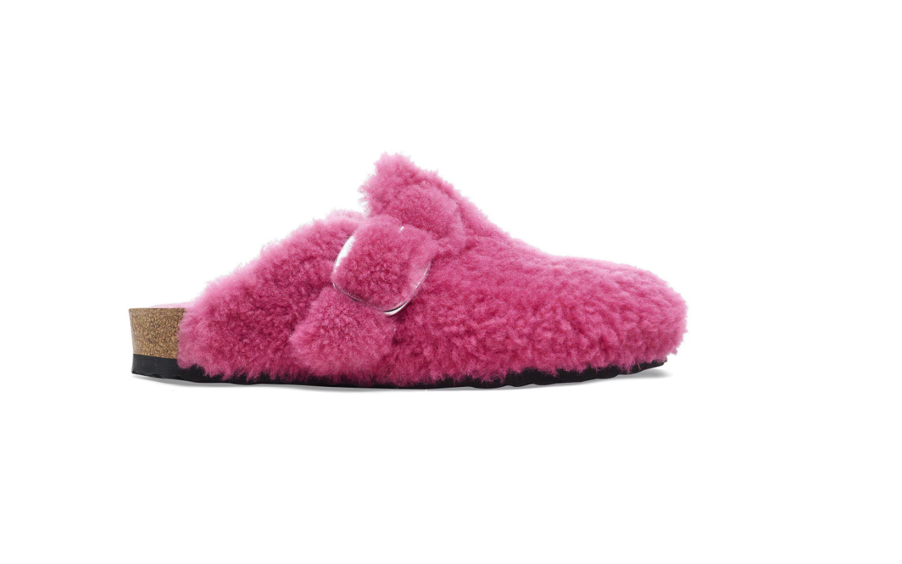 Birkenstock Boston Big Buckle Shearling Teddy Fuchsia Tulip Clogs