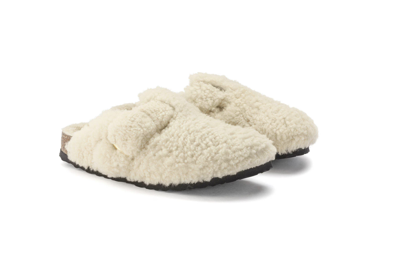 Birkenstock Boston Big Buckle Shearling Teddy Eggshell Clogs