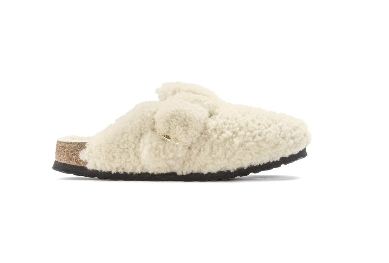 Birkenstock Boston Big Buckle Shearling Teddy Eggshell Clogs