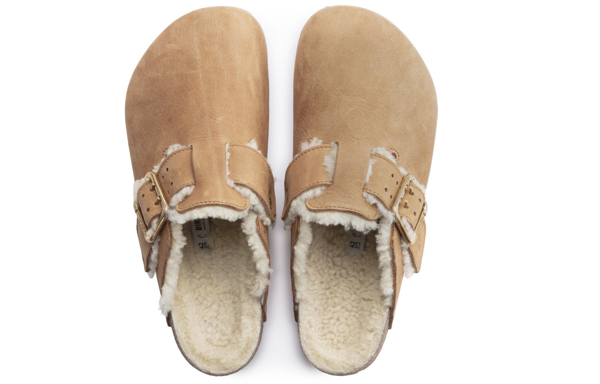 Birkenstock Boston Bold Shearling Natural Leather Clog Cognac
