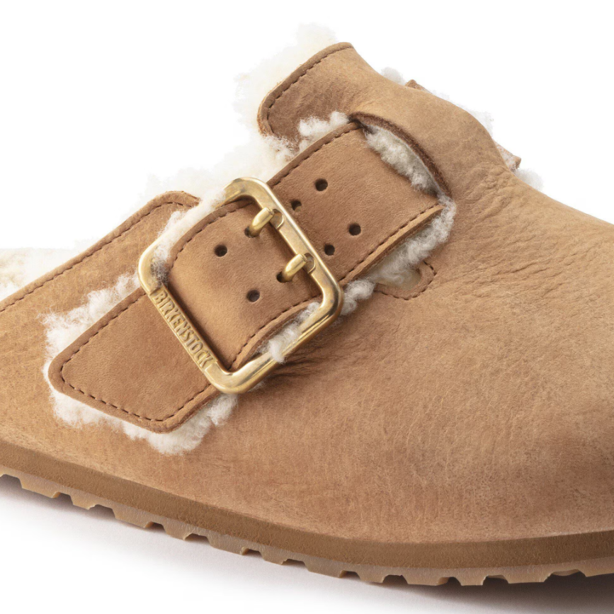 Birkenstock Boston Bold Shearling Natural Leather Clog Cognac