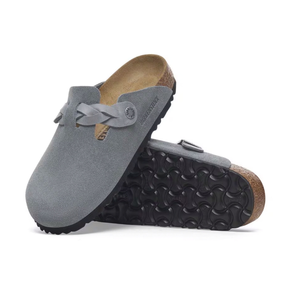 Birkenstock Boston Braided Suede Leather Basalt Gray