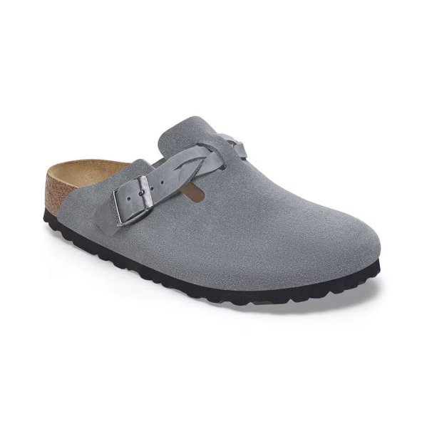 Birkenstock Boston Braided Suede Leather Basalt Gray