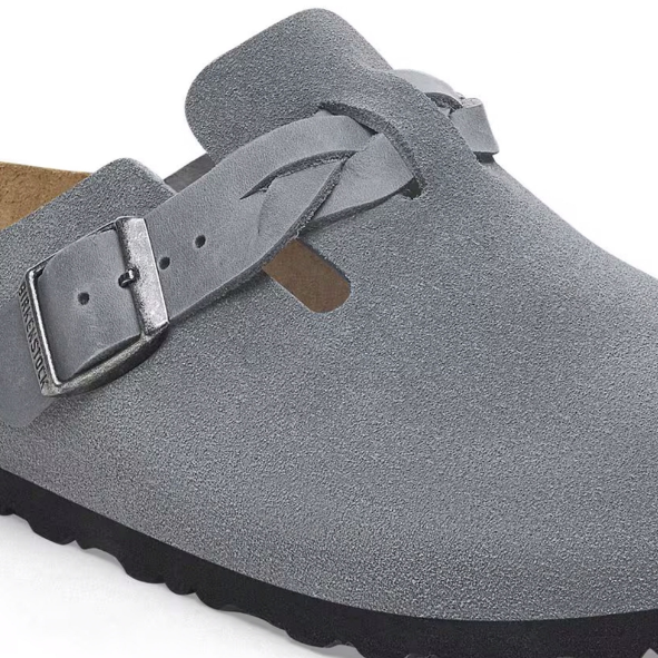 Birkenstock Boston Braided Suede Leather Basalt Gray