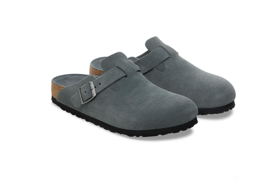 Birkenstock Boston Soft Footbed Suede Leather Basalt Gray Tonal