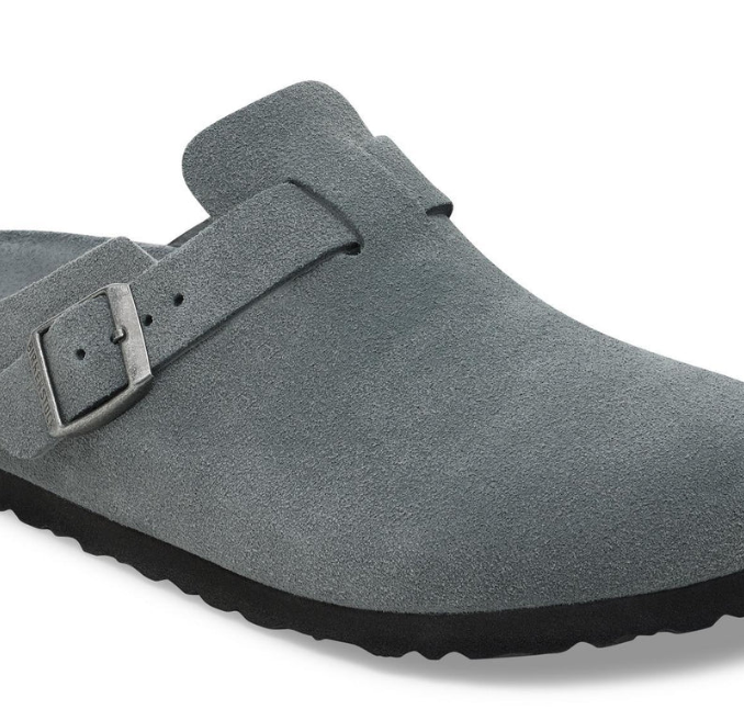 Birkenstock Boston Soft Footbed Suede Leather Basalt Gray Tonal