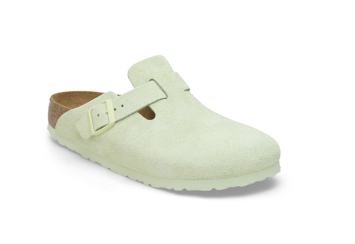 Birkenstock Boston Soft Footbed Suede Leather Faded Lime