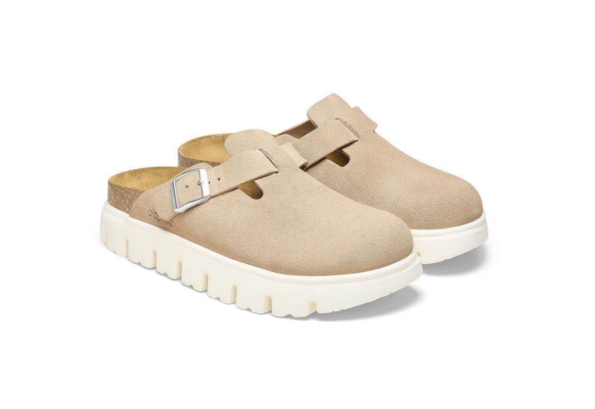 Birkenstock Boston Chunky Suede Leather Warm Sand Clogs
