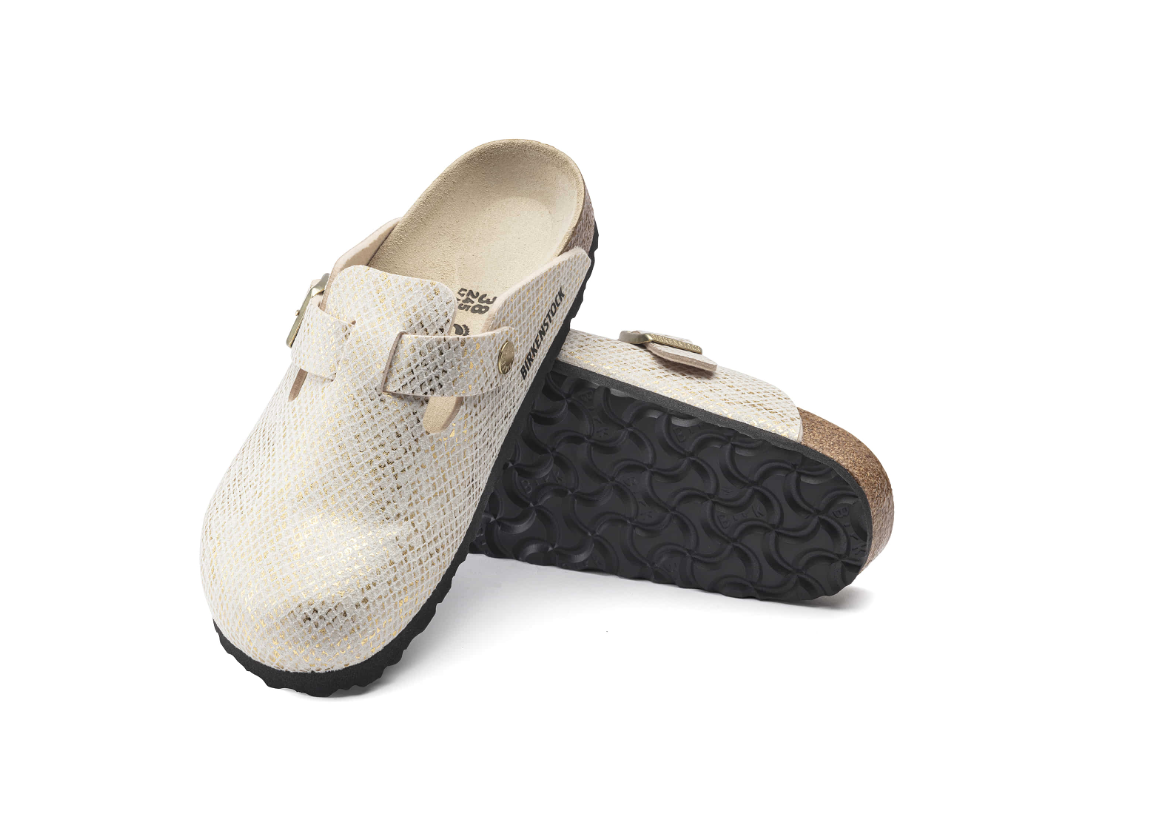 Birkenstock Boston Microfibre Shiny Python Eggshell Clog