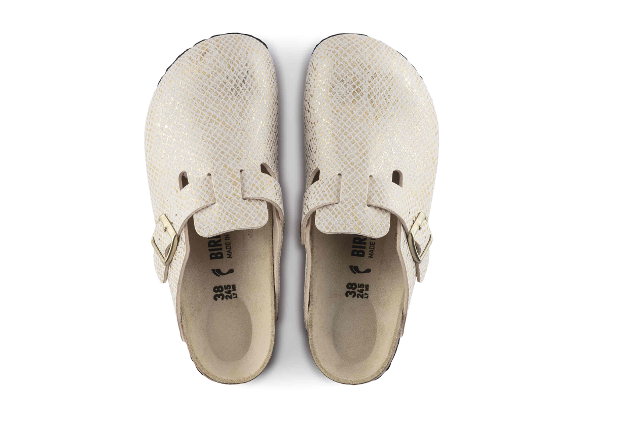 Birkenstock Boston Microfibre Shiny Python Eggshell Clog