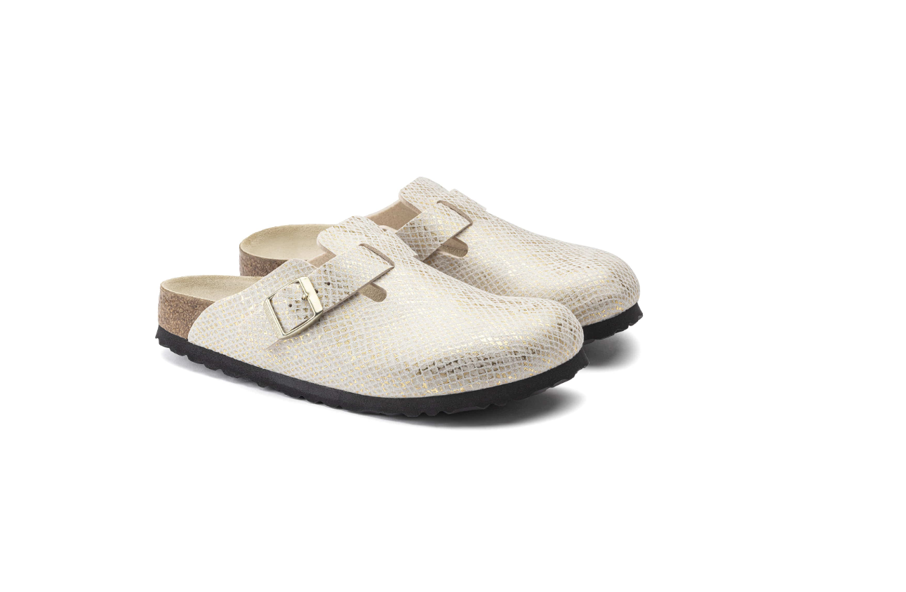 Birkenstock Boston Microfibre Shiny Python Eggshell Clog